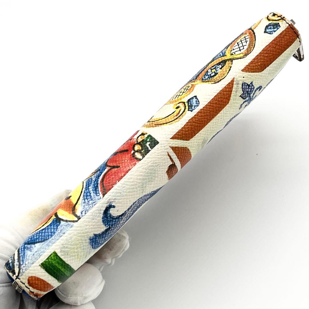 【美品】ドルチェ&ガッバーナ　ラウンドファスナー　マヨリカ柄　レザー　本革