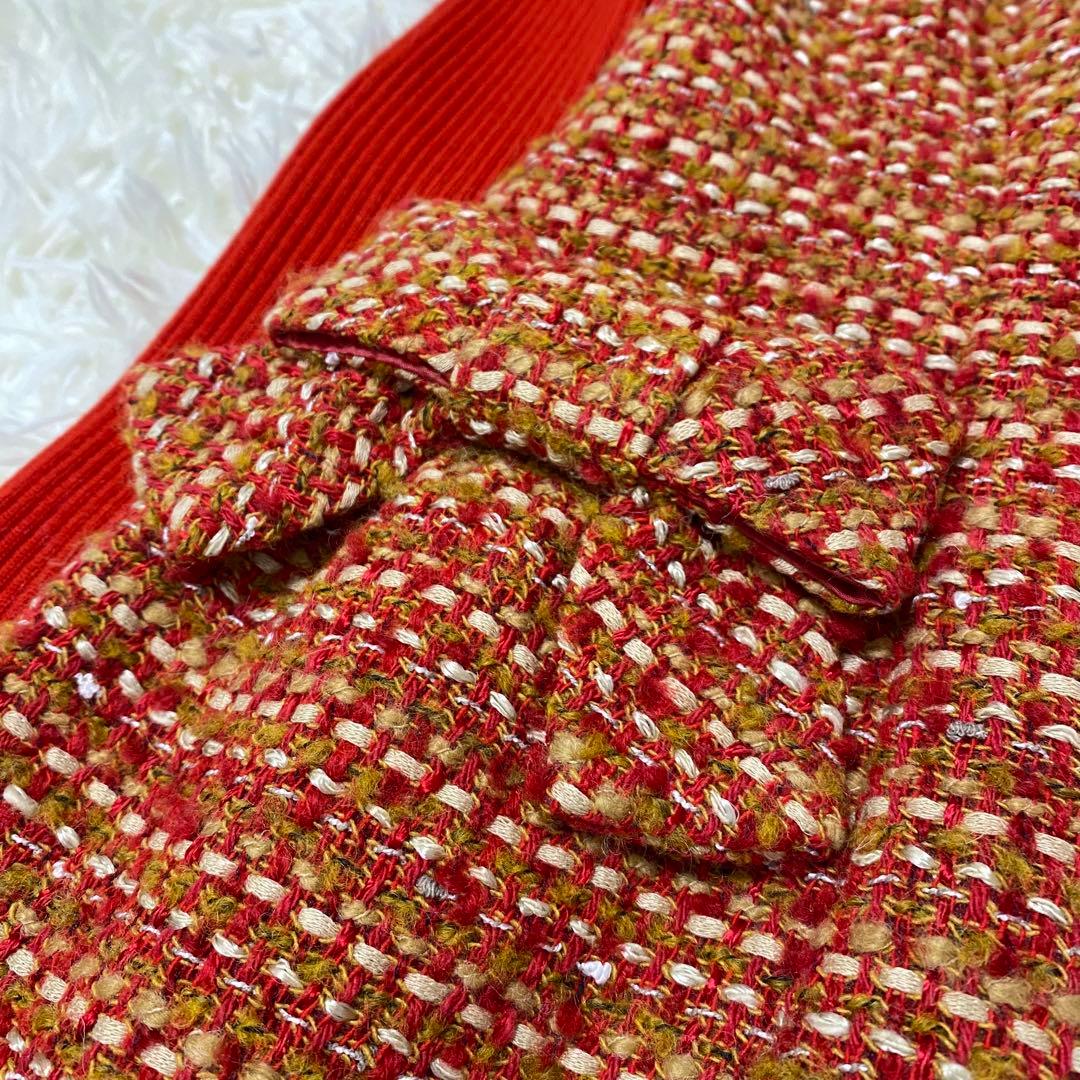 【M'S GRACY】 ニット ドッキングワンピース ツイード レッド 38