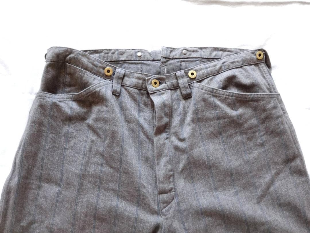 ウエアハウスHeller's Cafe シンチバックグレーストライプワークパンツ