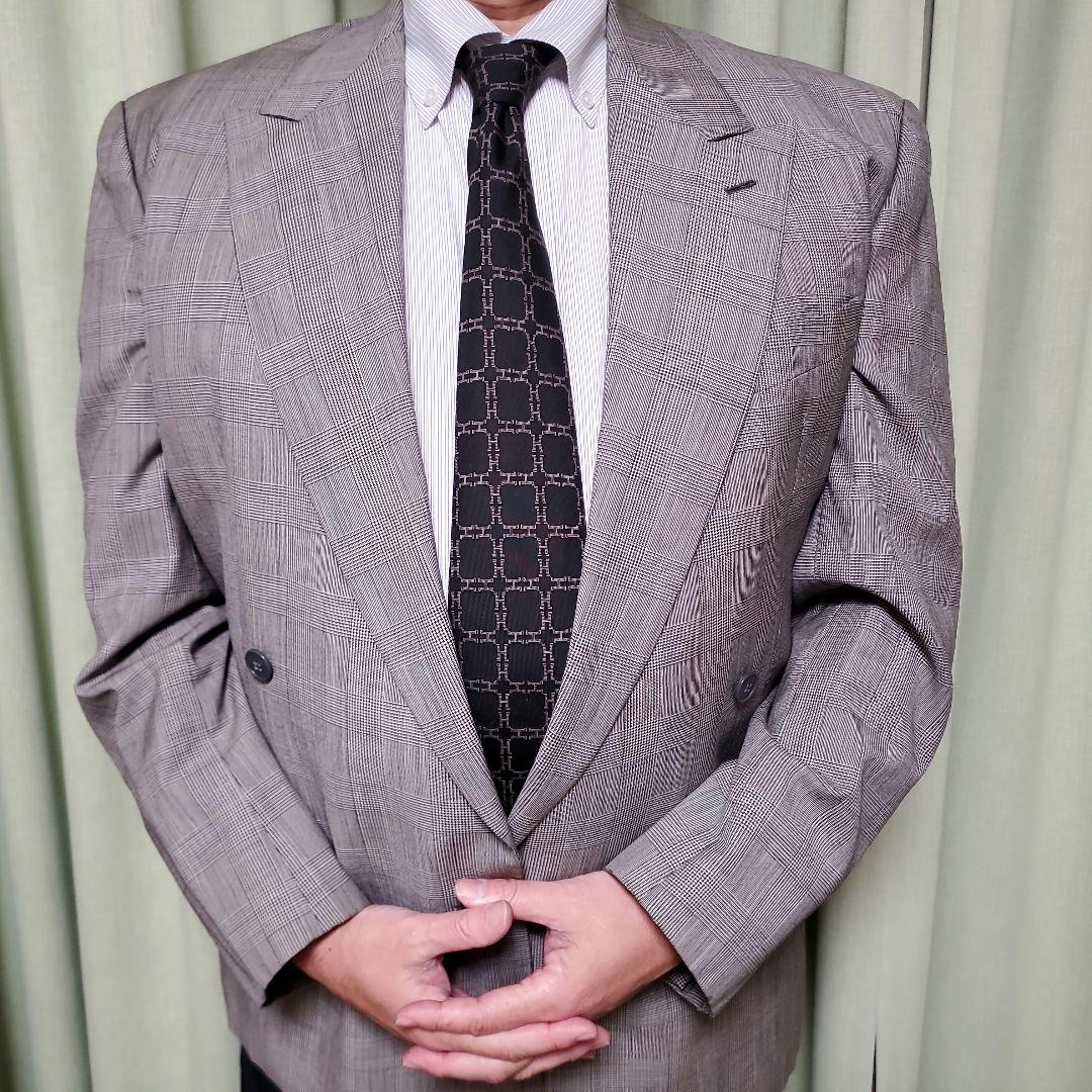アルマーニ　ジャケット　スーツ　チェック　グレー系　ダブル