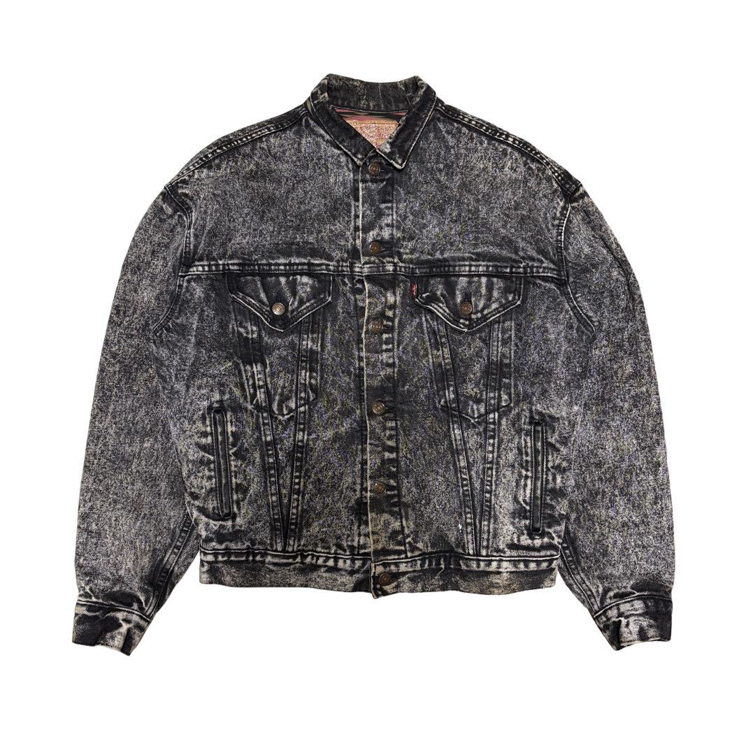90s USA製 リーバイス ブラックデニムジャケット XL ネイティブ柄