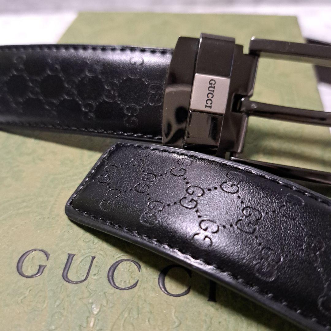 ✨️素敵✨️GUCCI グッチベルト　GG 柄ブラックレザーシルバーバックル