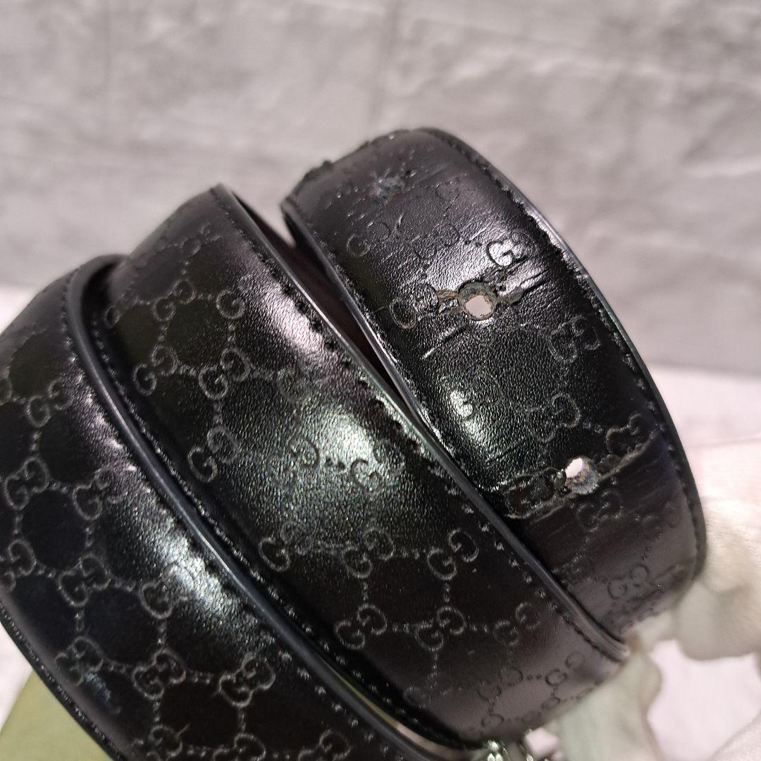 ✨️素敵✨️GUCCI グッチベルト　GG 柄ブラックレザーシルバーバックル