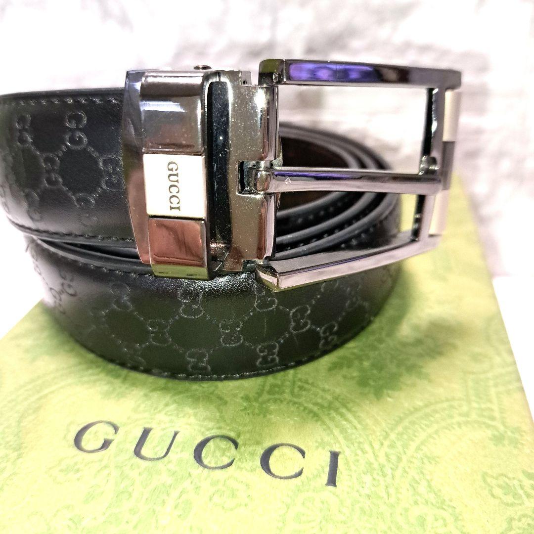 ✨️素敵✨️GUCCI グッチベルト　GG 柄ブラックレザーシルバーバックル