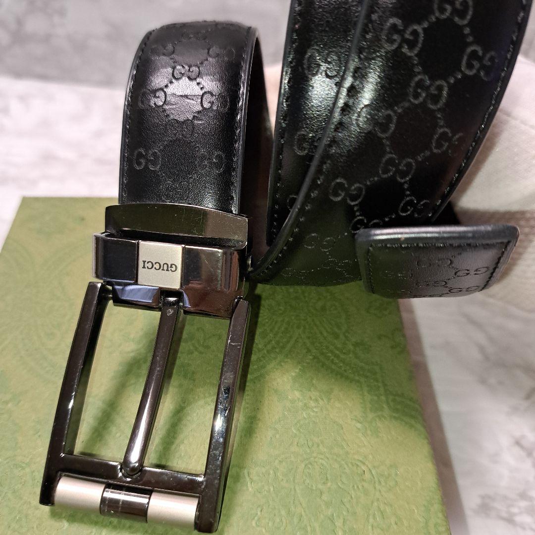 ✨️素敵✨️GUCCI グッチベルト　GG 柄ブラックレザーシルバーバックル