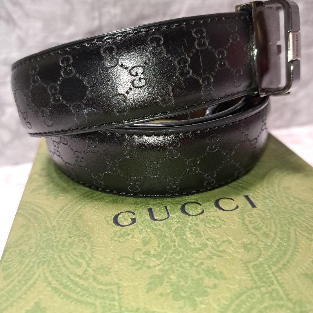 ✨️素敵✨️GUCCI グッチベルト　GG 柄ブラックレザーシルバーバックル