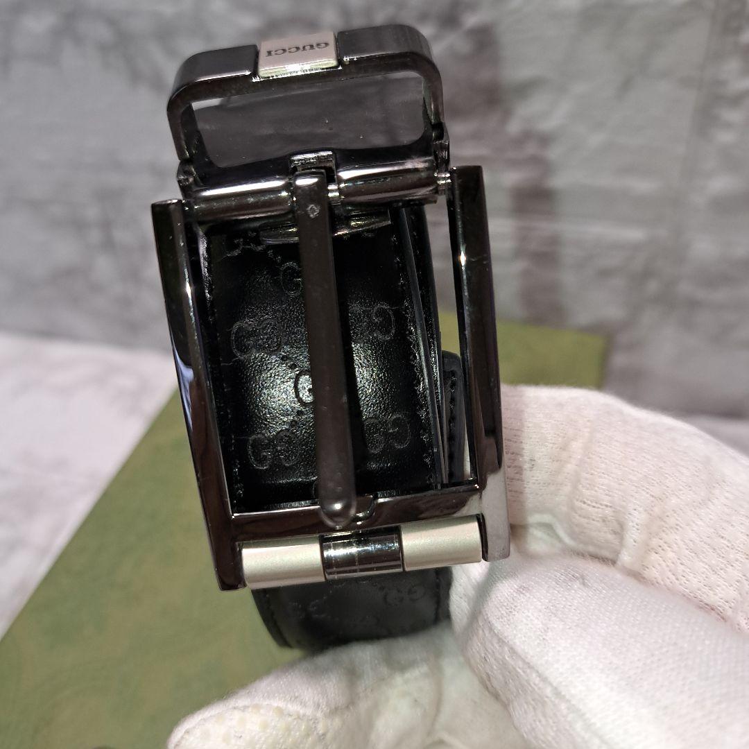 ✨️素敵✨️GUCCI グッチベルト　GG 柄ブラックレザーシルバーバックル