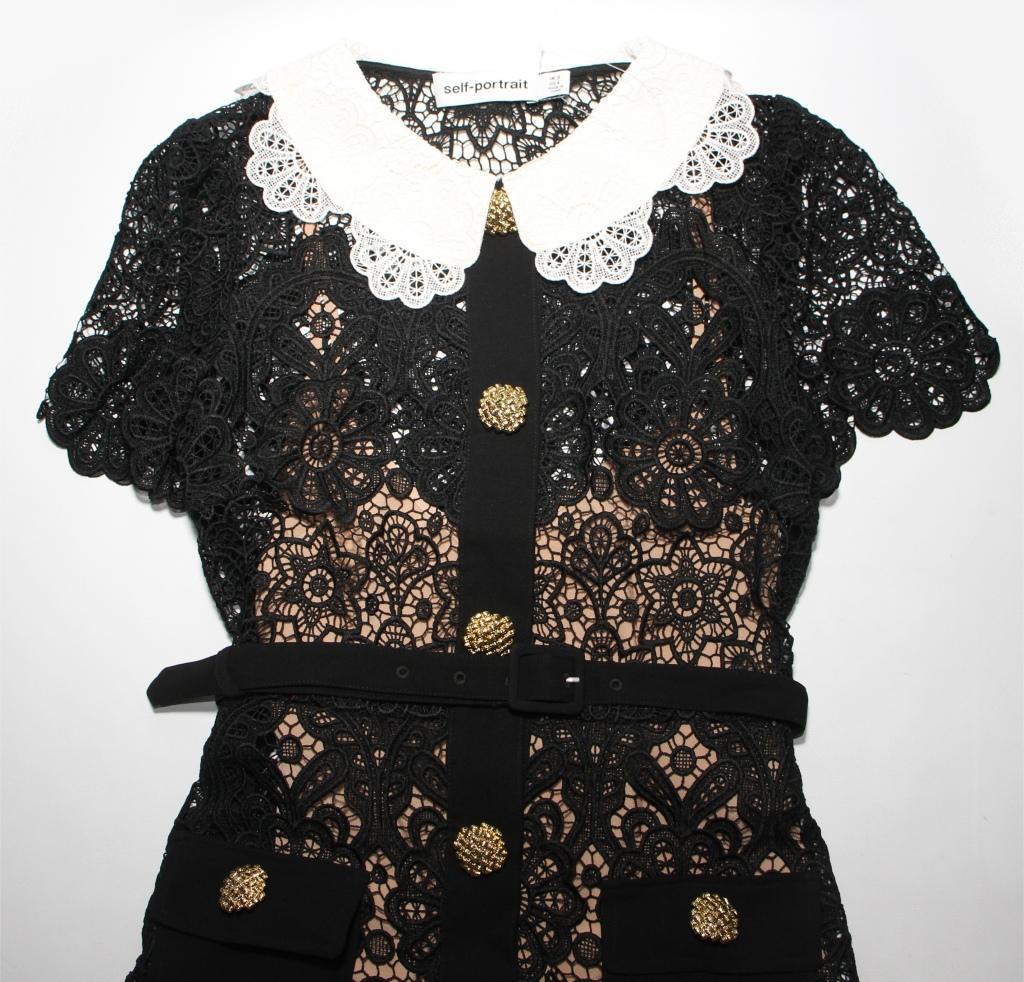 p*u様 セルフポートレイト ワンピース ギピュールレース 黒 UK8 未使用