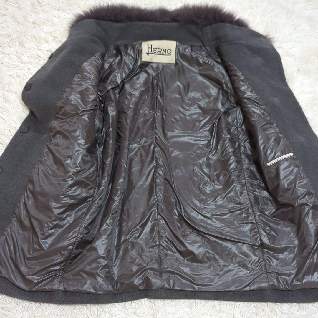 極美品 42 ヘルノ アンゴラ シルク 2way ダウンコート 切替 フォックス