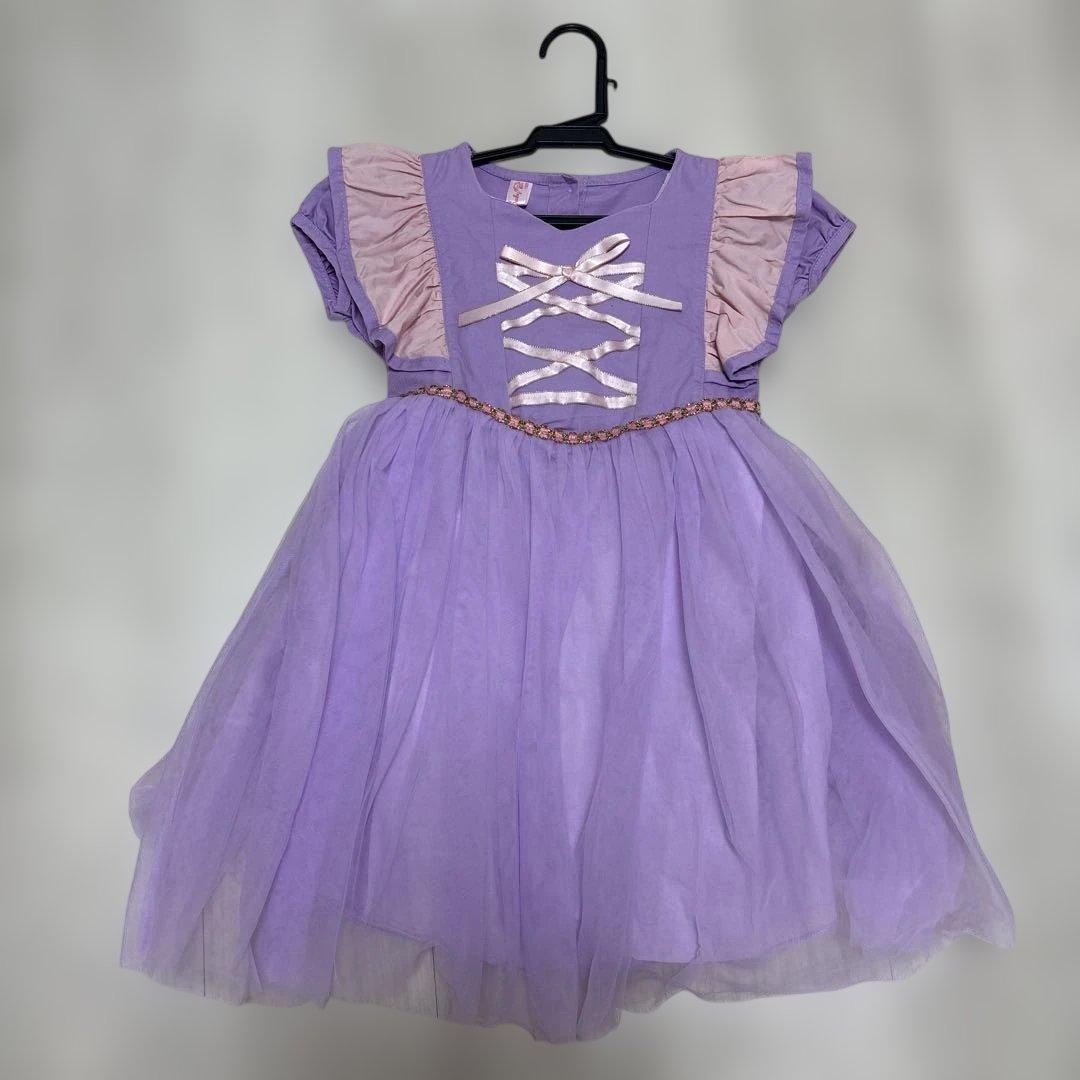 ラプンツェル風】120 紫色 リボン フリル付きドレス - メルカリ
