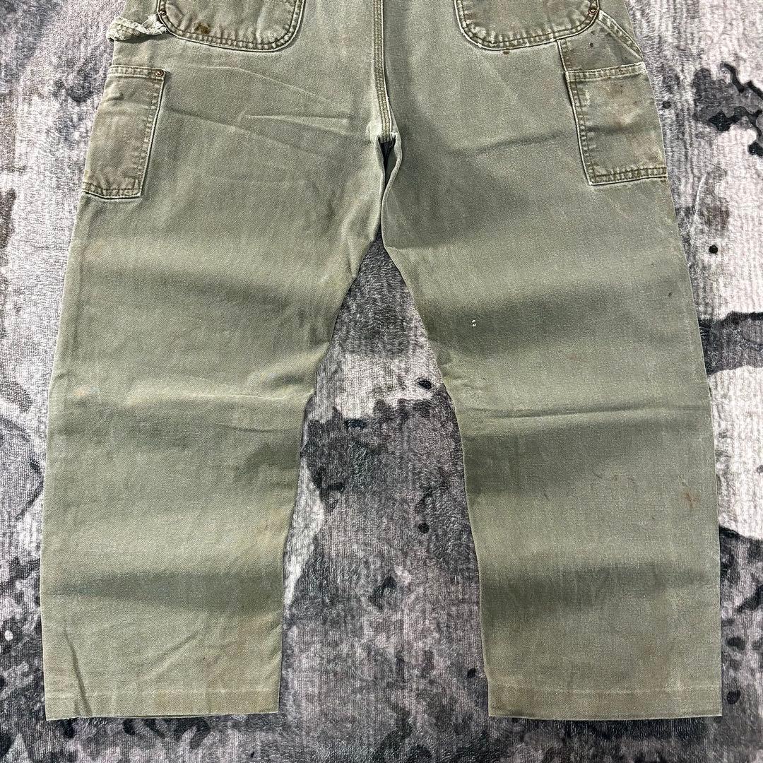 W38 Carhartt 裾カット 極上フェード オリーブ 金ボタン 一点物