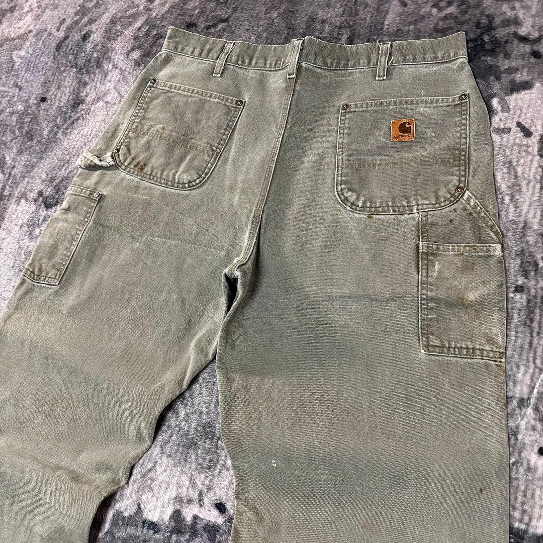 W38 Carhartt 裾カット 極上フェード オリーブ 金ボタン 一点物