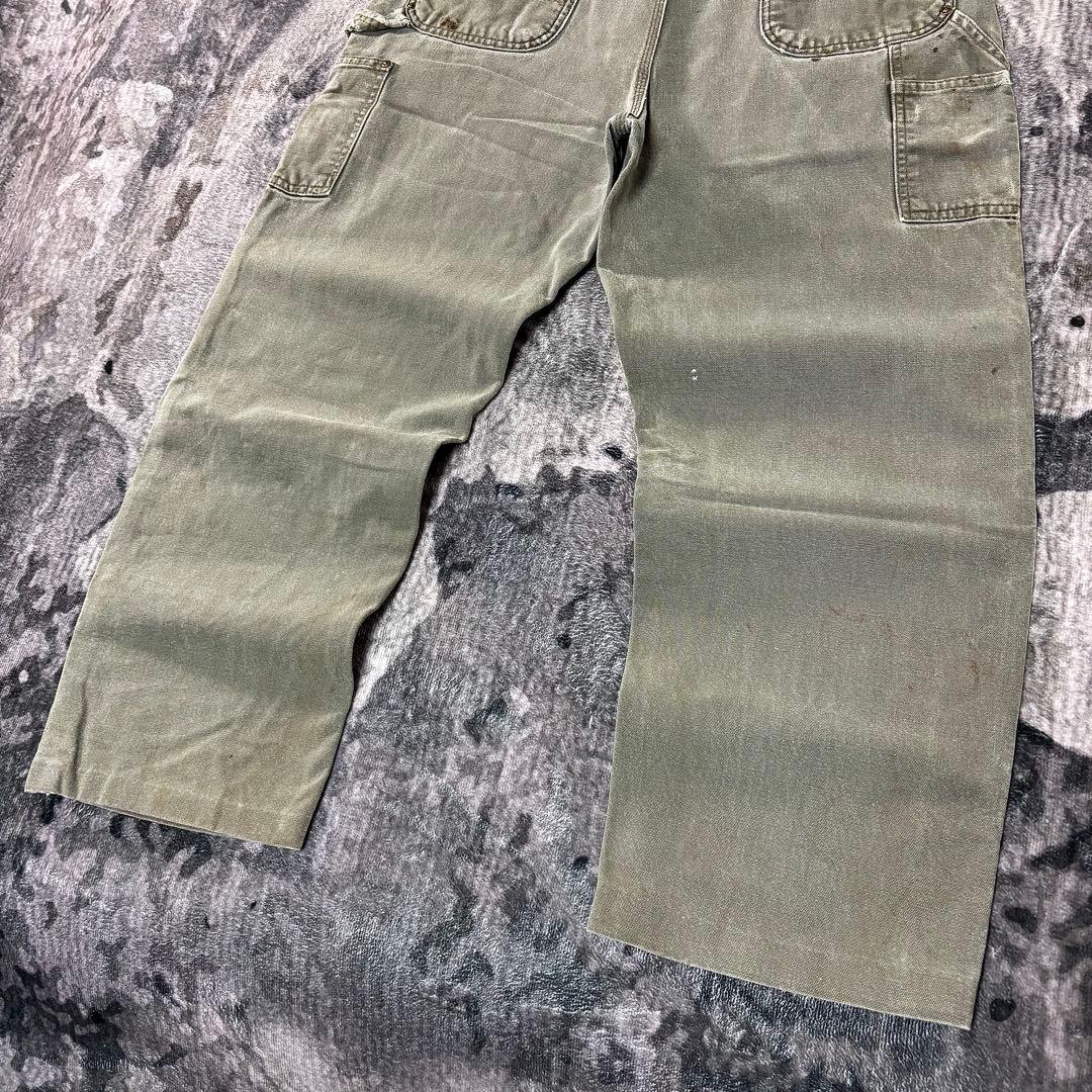 W38 Carhartt 裾カット 極上フェード オリーブ 金ボタン 一点物