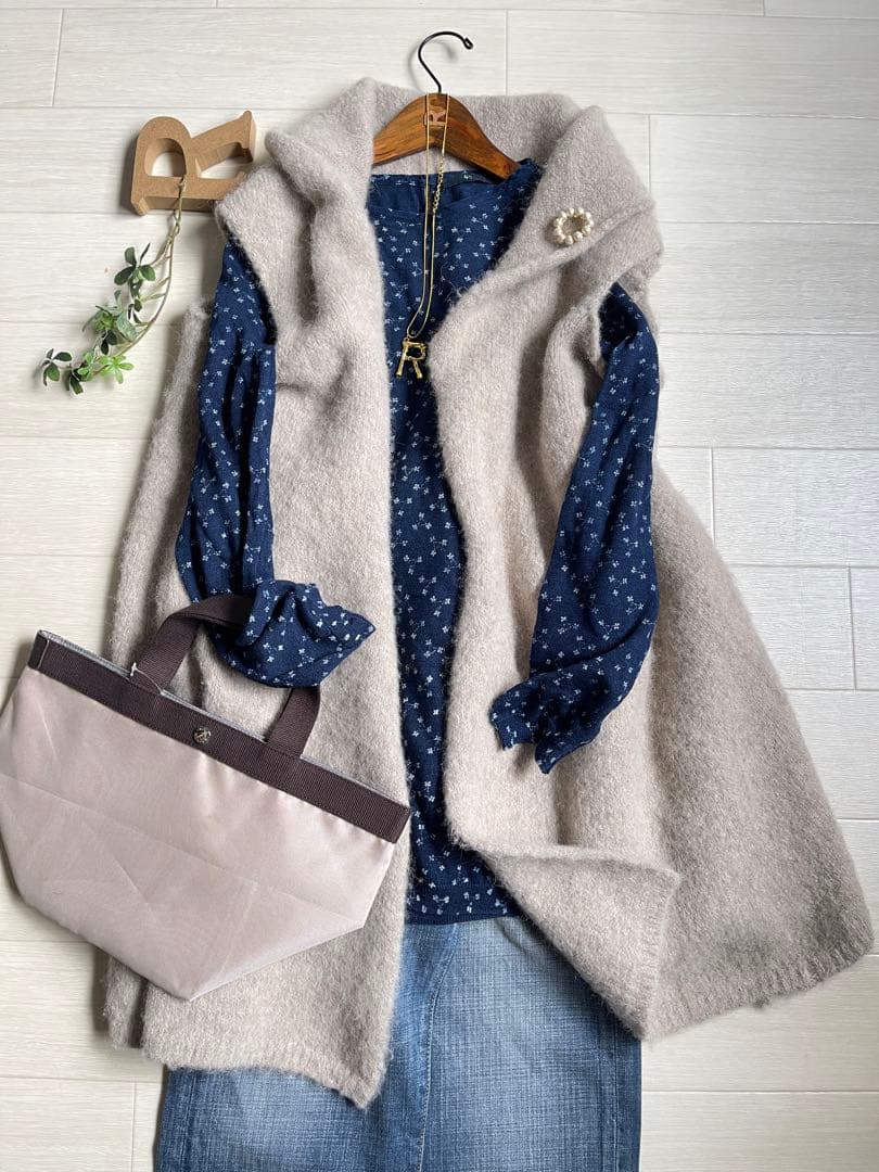 45R 極美品/ カタログ掲載 アルパカポンチョ ロング 割引 ベスト 45rpm