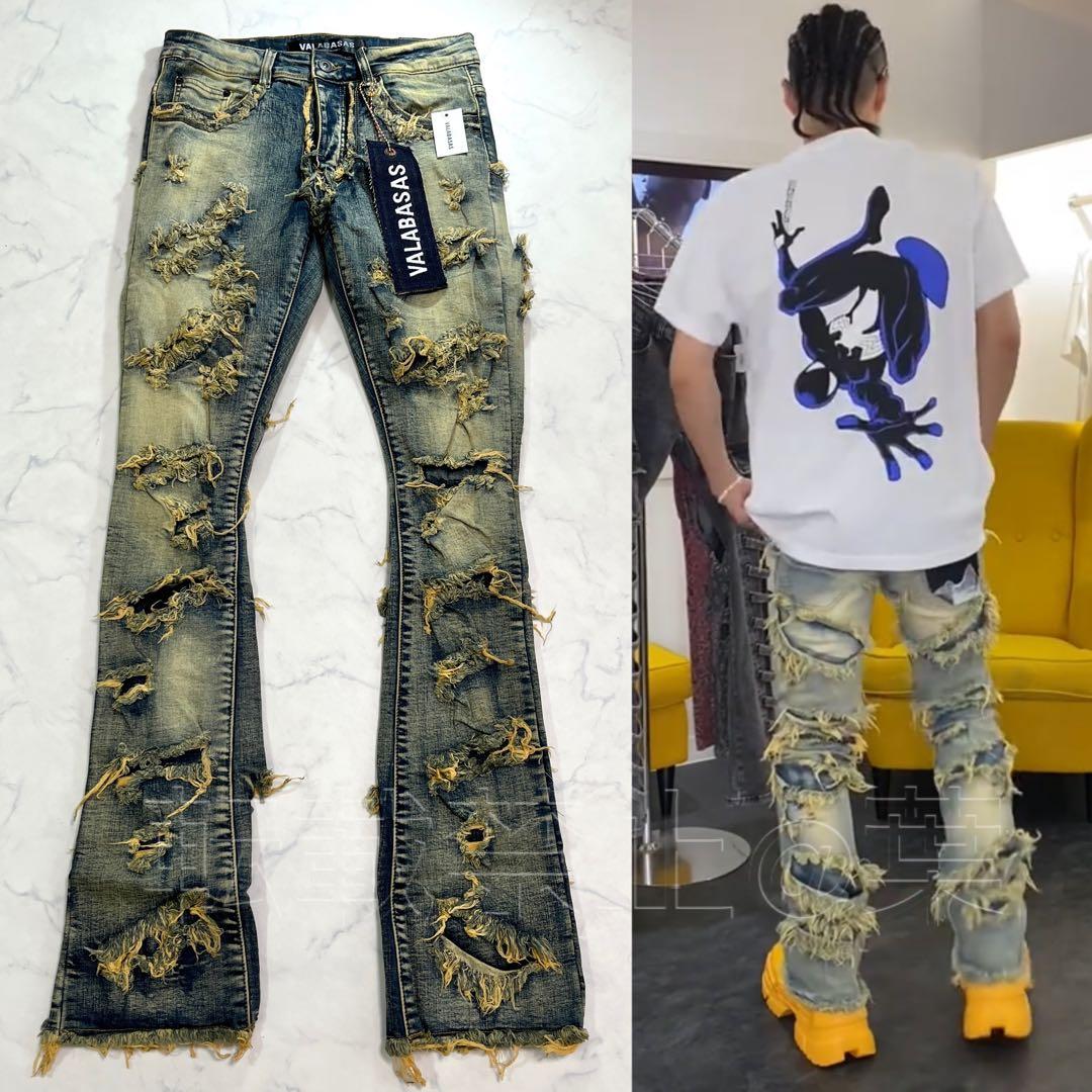valabasasバラバサス ハードクラッシュスタックフレアデニム 新品 30