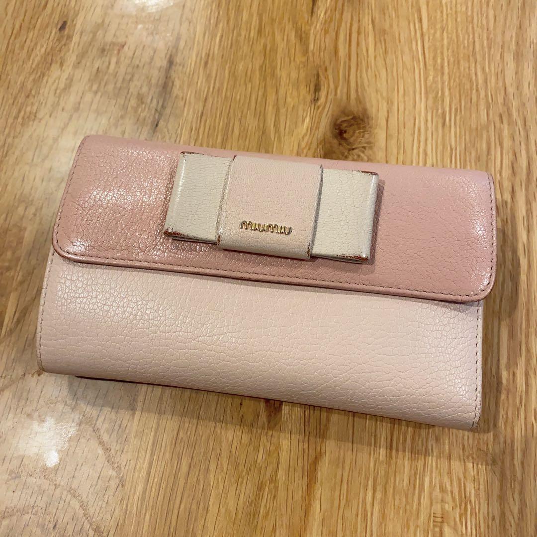 MIUMIU ミュウミュウ バイカラー リボン がま口 財布 二つ折り 折り