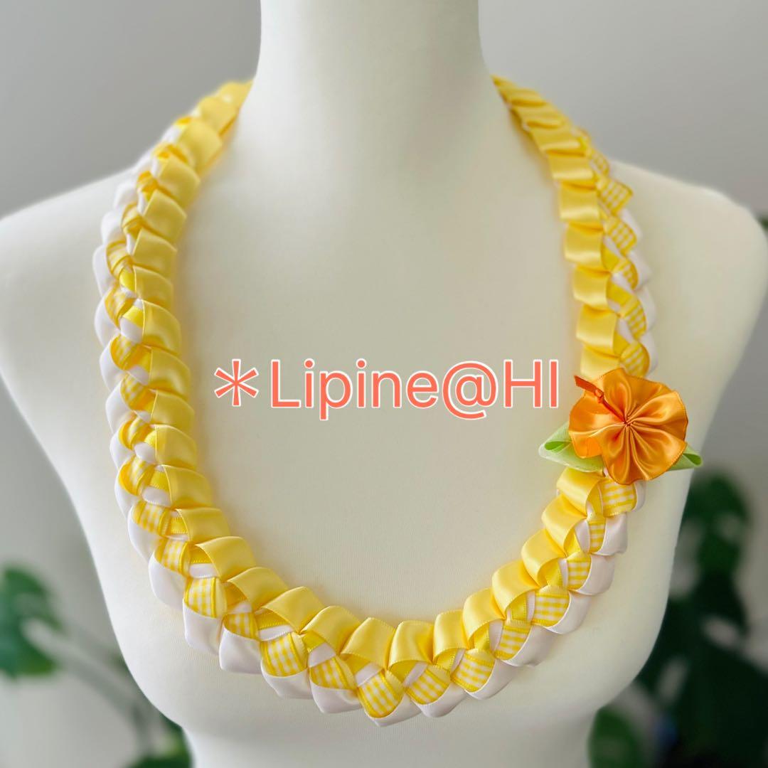 新品　フラダンスレイ　ハワイアンリボンレイ　パラカ柄　ブライダル　ウエディング