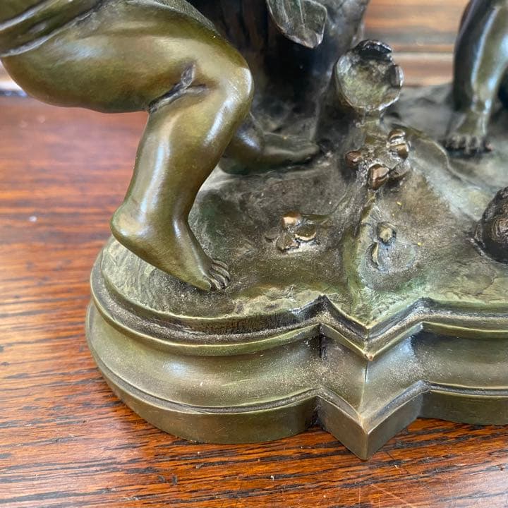 フランスオーギュストモローブロンズ像 籠を抱える二人の天使とても