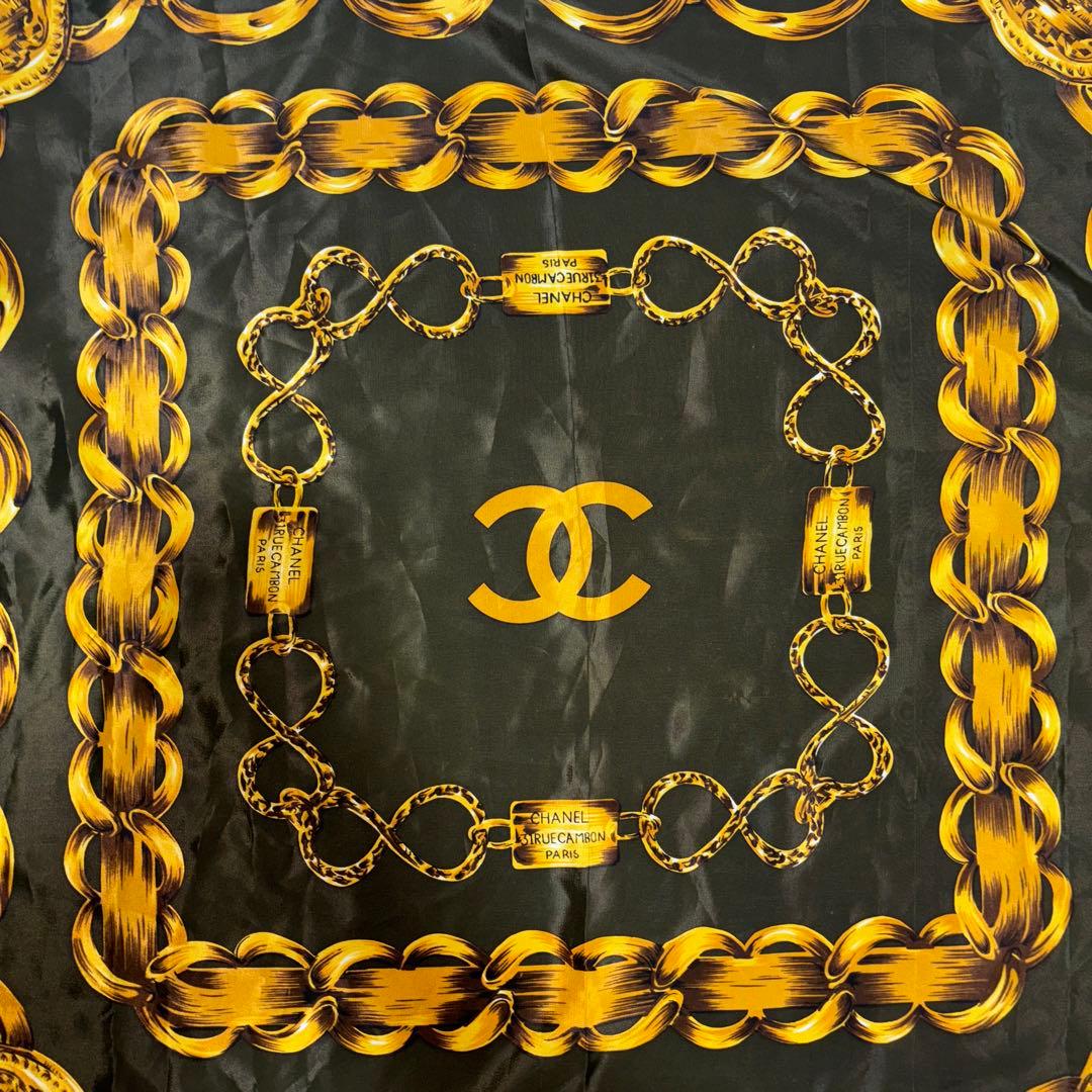ヴィンテージ CHANEL シャネル ロゴ チェーン柄 シルク スカーフ