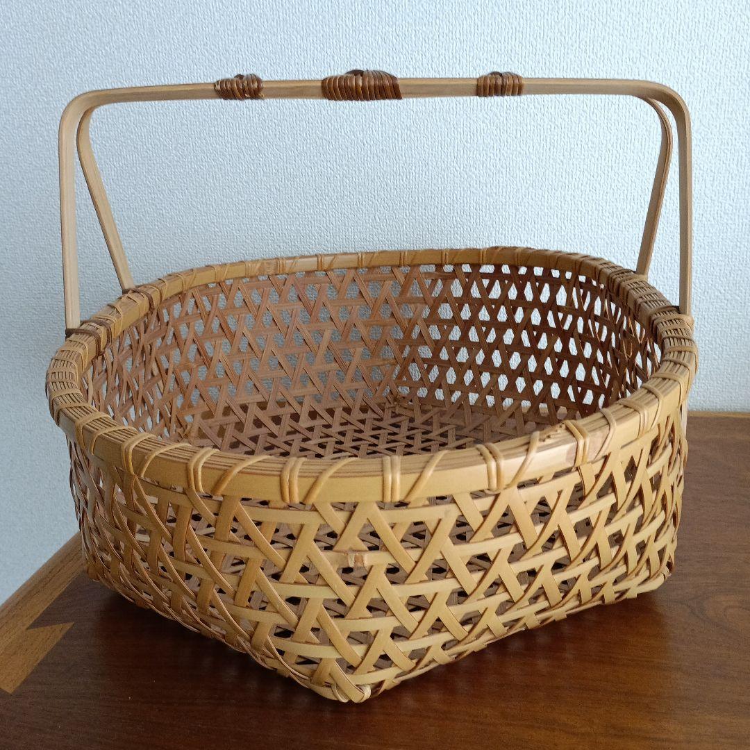 竹製籠 宮崎 作家物 竹細工 バスケット 大きめかご 天然素材 亀甲