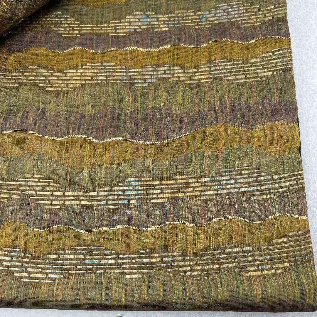 袋帯 緑と紫の波模様0123