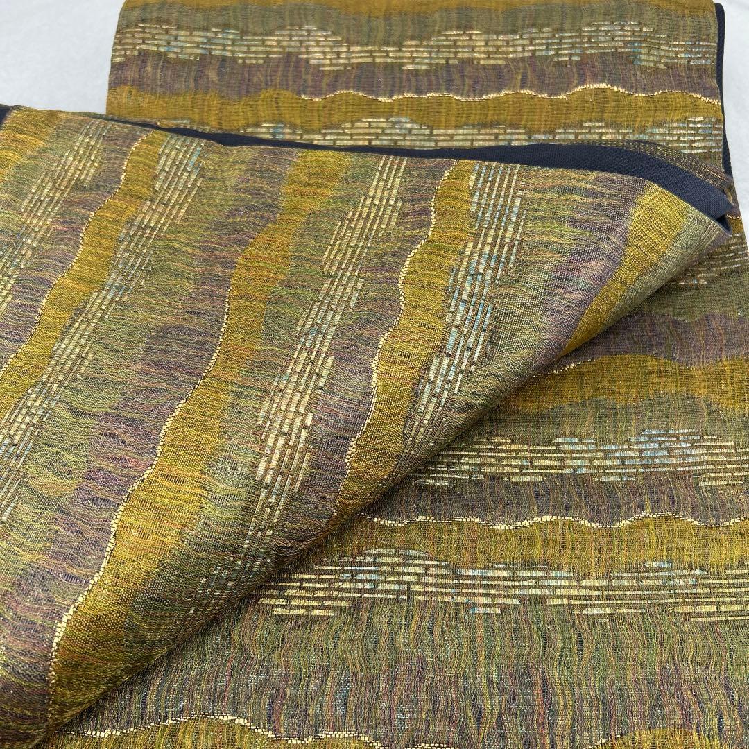 袋帯 緑と紫の波模様0123