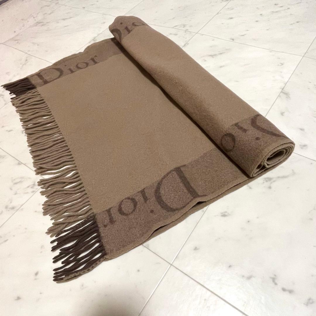 クリスチャンディオール✨大判ストール ショール 膝掛け デカロゴ カシミヤ混