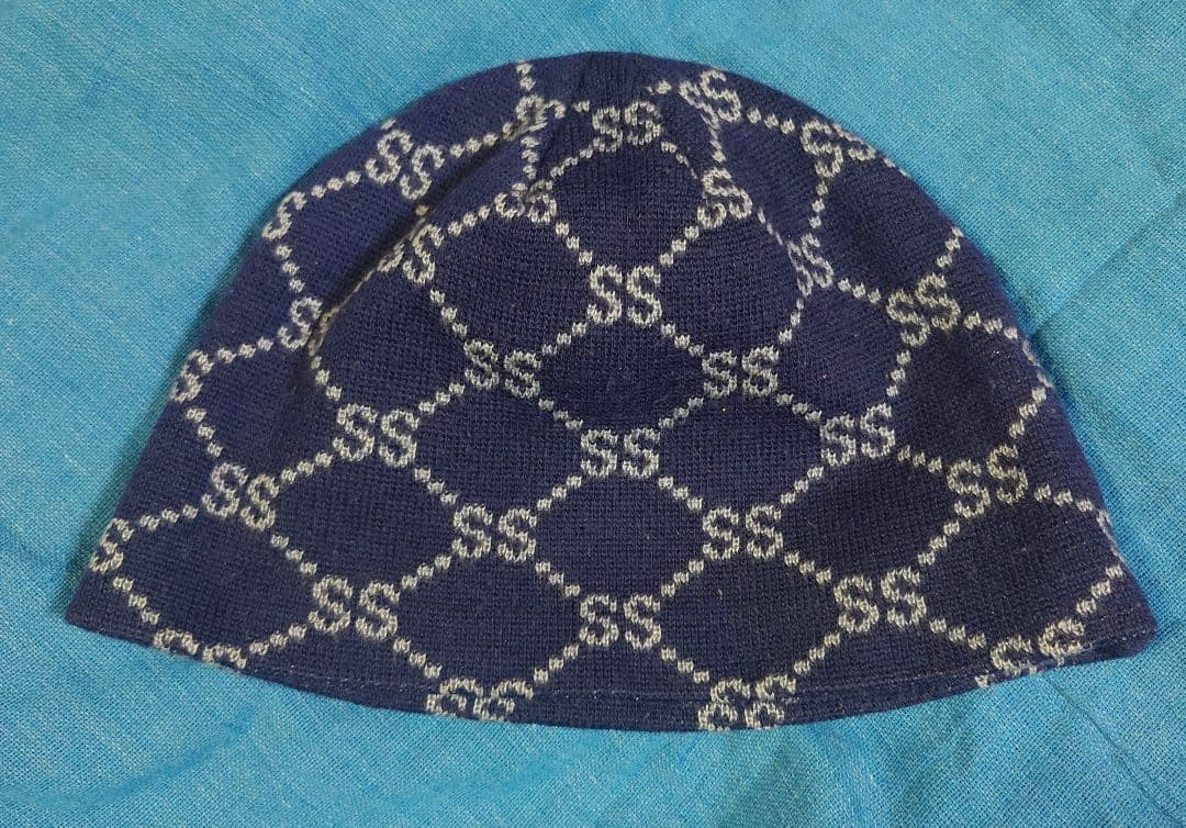 old stussy モノグラム ビーニー ワッチキャップ ニット帽 90s