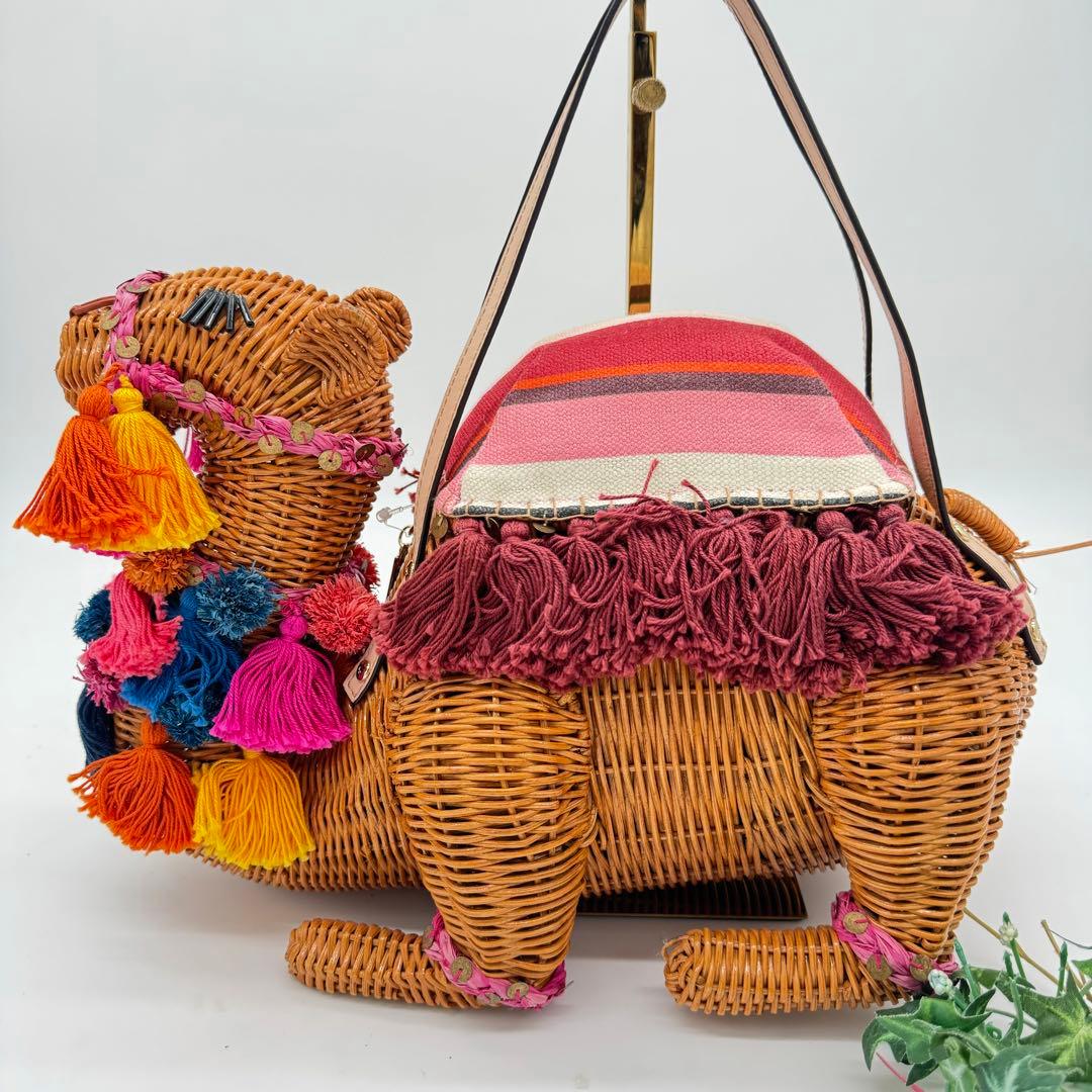 稀少】 ケイトスペード ラクダ らくだ ハンドバッグ ラタン タッセル