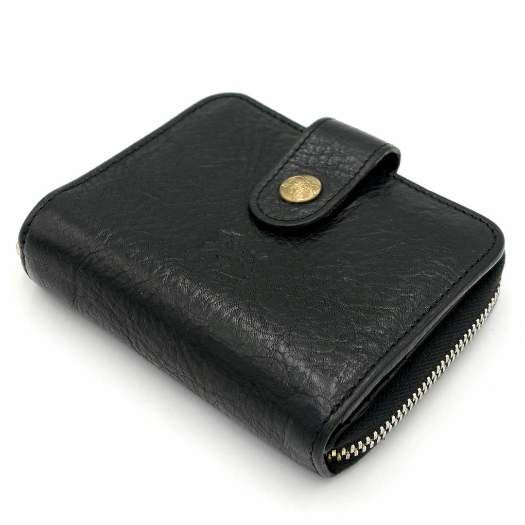 イルビゾンテ 二つ折り財布 ラウンドファスナー ブラック 金ボタン ロゴ型押し