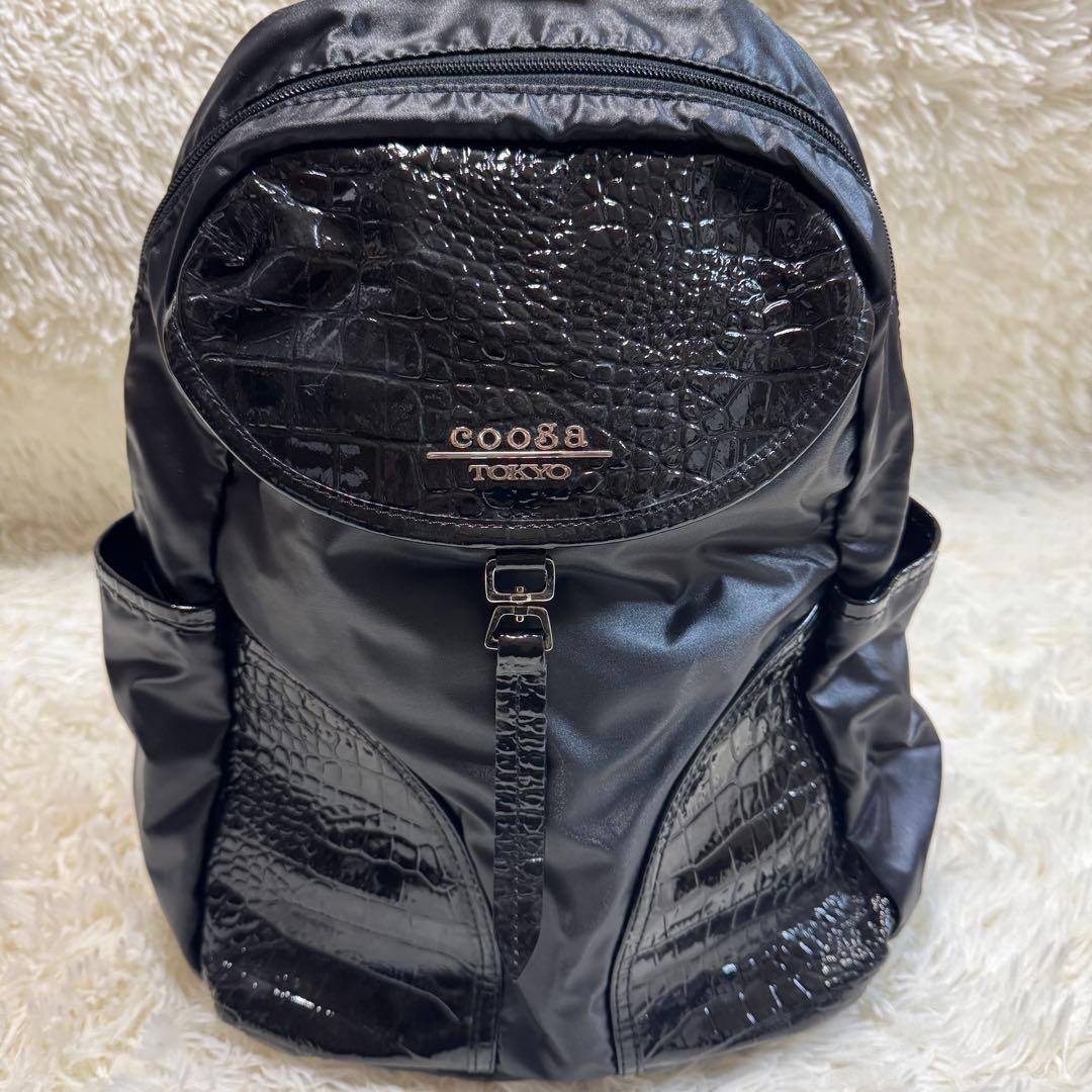 cooga クーガ　軽量レザー　ナイロン リュック　黒　ビジネスバッグ