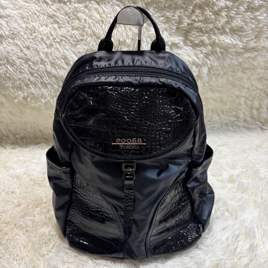 cooga クーガ　軽量レザー　ナイロン リュック　黒　ビジネスバッグ