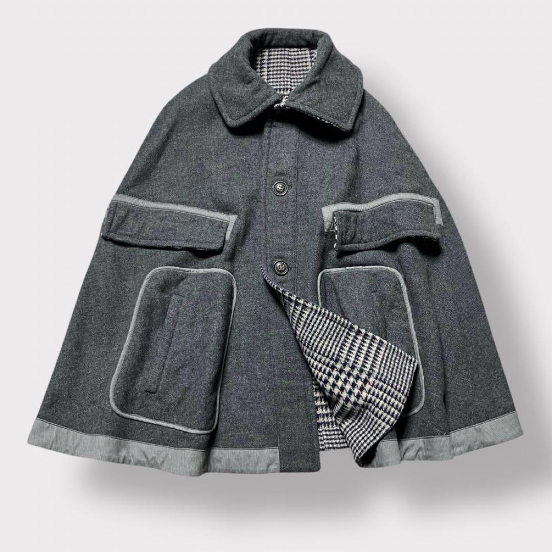 【リバーシブル マックスマーラ】ポンチョ コート ウインドウペンチェック