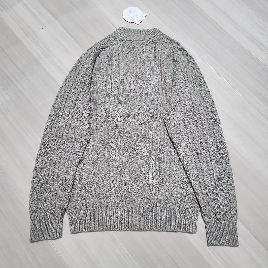 新品未使用☆sandie☆ゴルフアラン柄ケーブル洗えるニットメンズMグレー