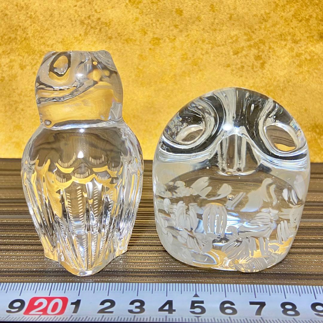 マイセン ガラス フクロウ セット 置物 サイン刻印 透明グラス Meissen