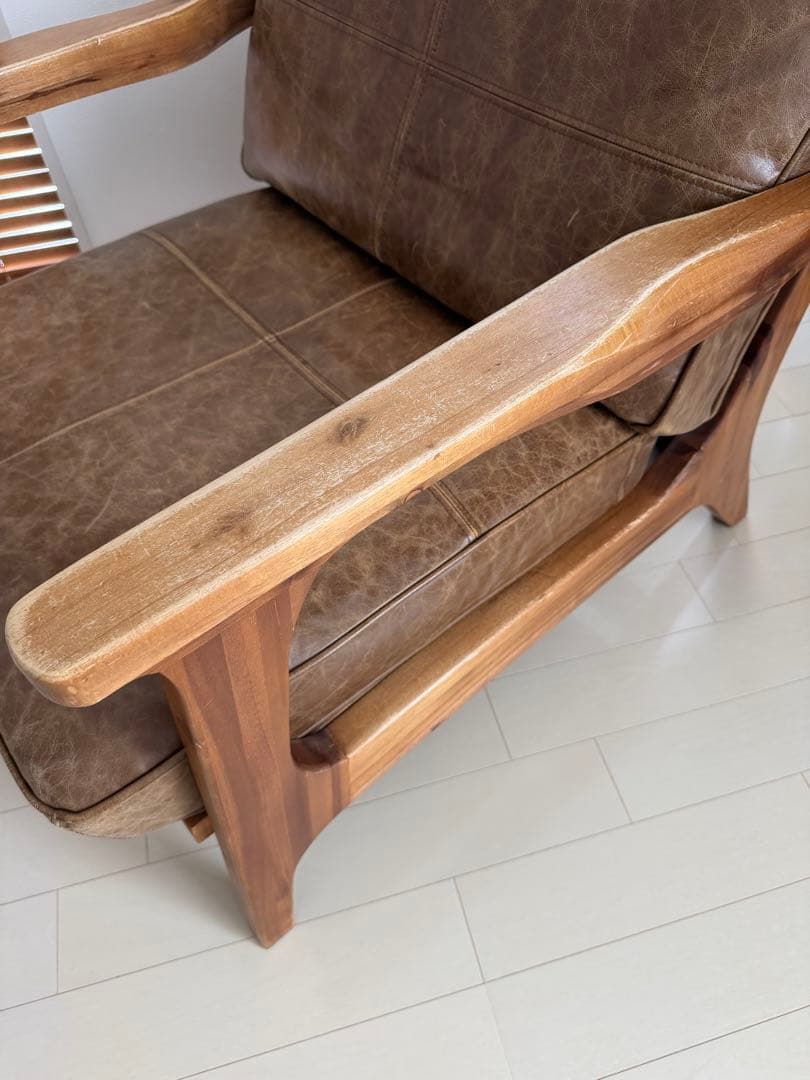 WTWブラウンレザー 1人掛けソファ ウッドフレーム - メルカリ