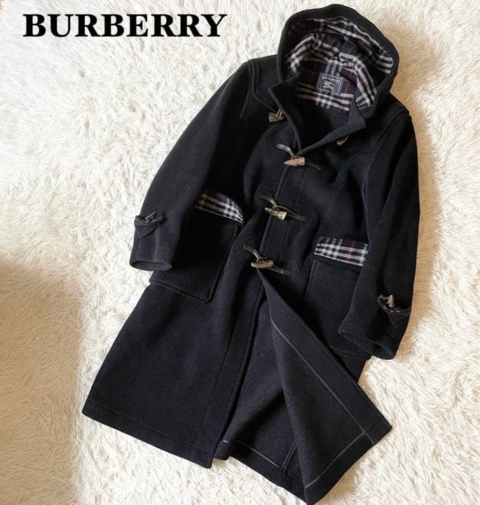 希少✨バーバリー ダッフルコート ノバチェック ネイビー ヘリンボーン