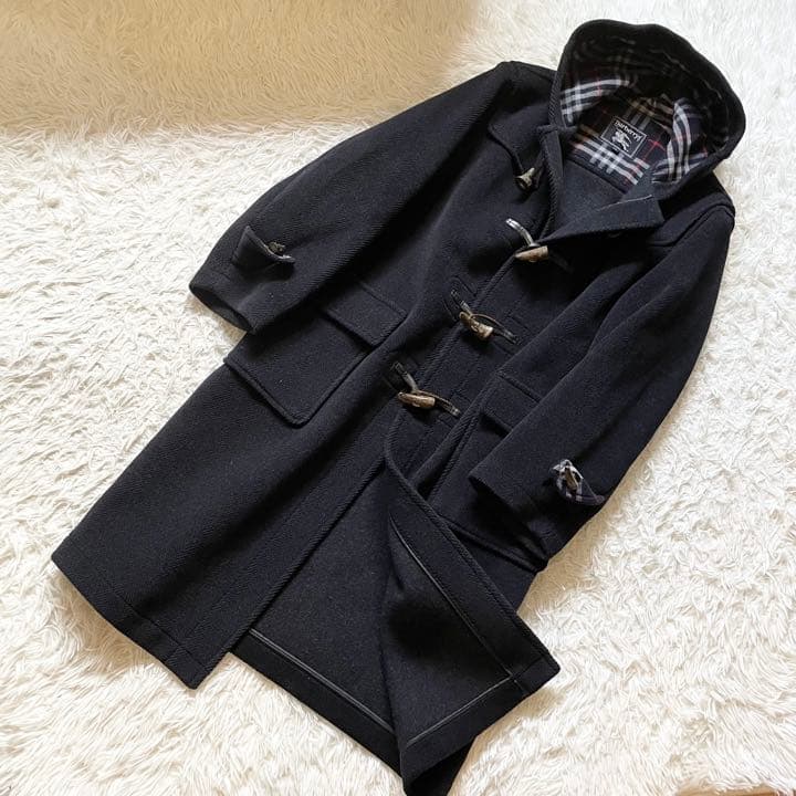 希少✨バーバリー ダッフルコート ノバチェック ネイビー ヘリンボーン