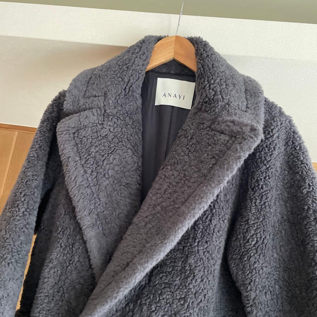 アナイ ANAYI テディベア カーリーウールロングコクーンコート