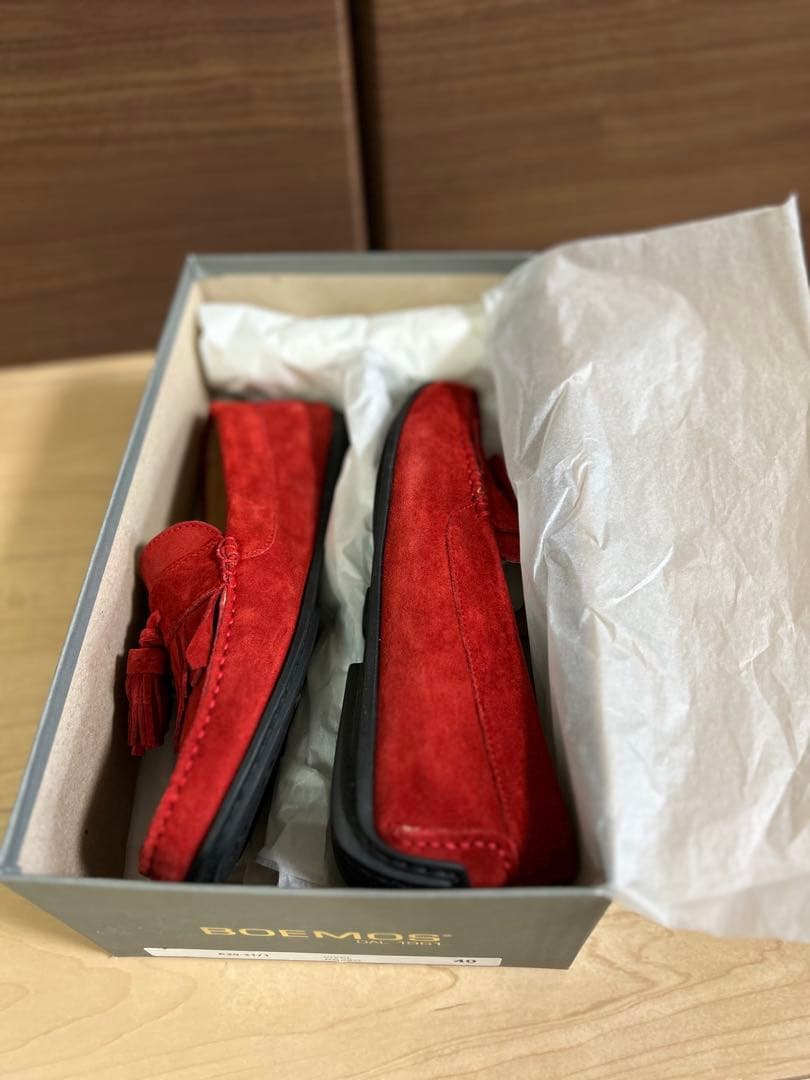 美品】BOEMOS メンズ 赤 スエードフリンジ モカシン 25.5㎝｜2025年
