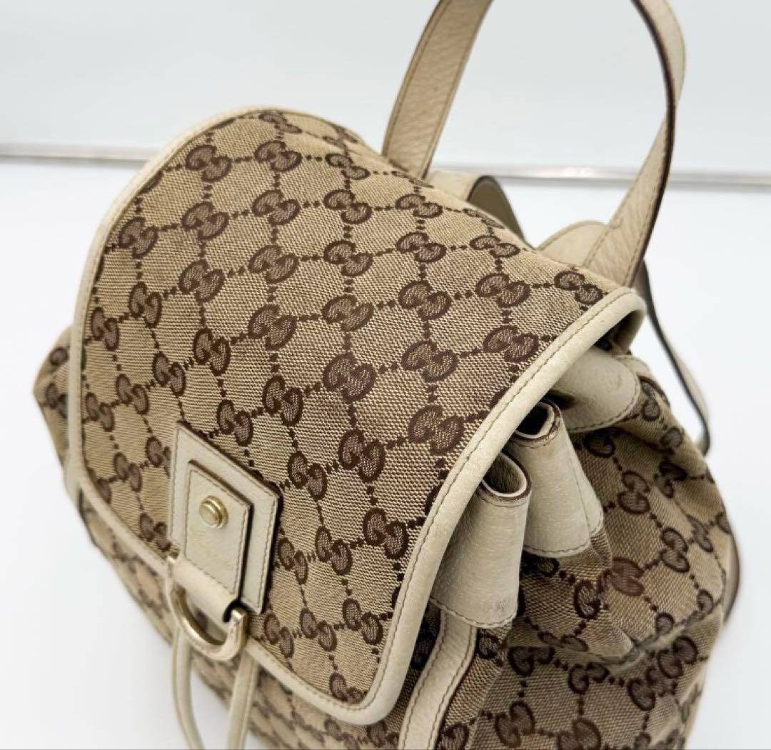 人気 GUCCI アビー GGキャンバス×レザー リュック 保存袋付き ブラウン