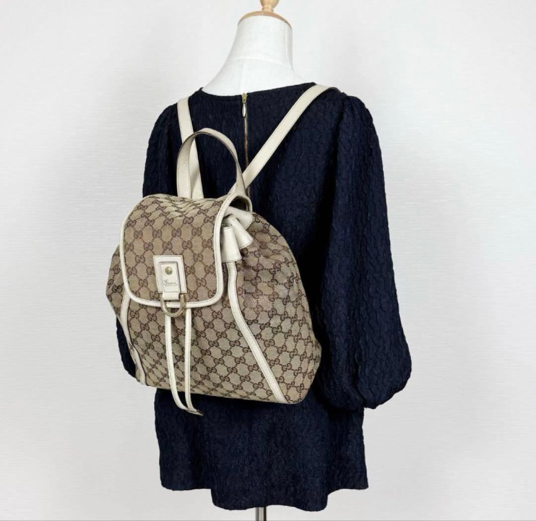 人気 GUCCI アビー GGキャンバス×レザー リュック 保存袋付き ブラウン