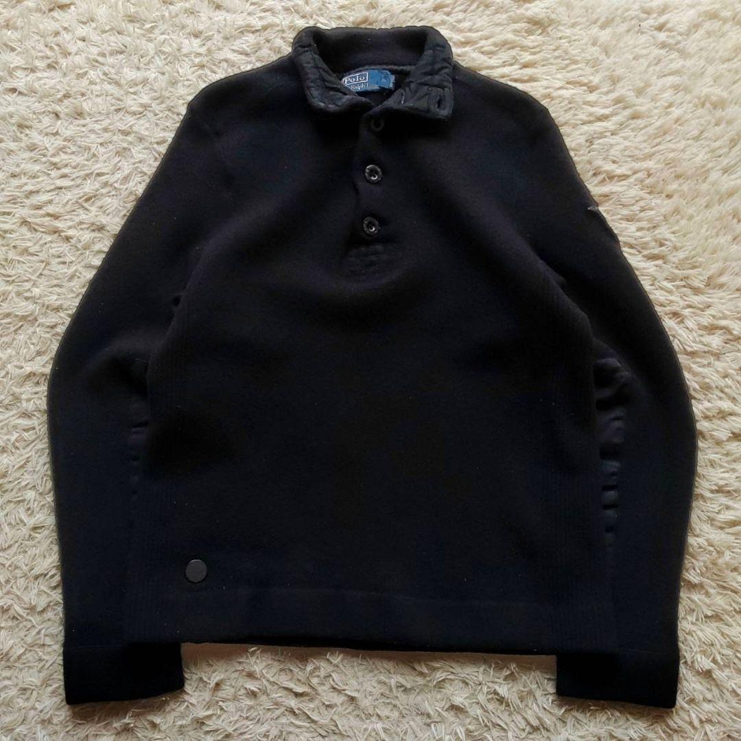 90s Ralph Lauren エンブレムロゴ 縮絨 ボタン ニット セーター