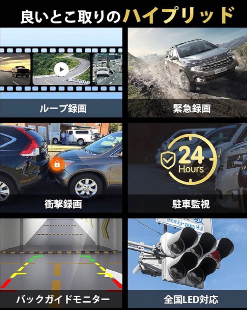 SonyIMX589センサー　ドライブレコーダー ミラー型　前後カメラ 伸縮式