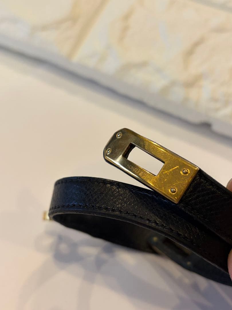 エルメス　レザー ブレスレット ブラック　黒　ケリー　ドゥブルトゥール
