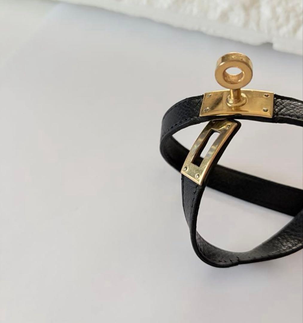 エルメス　レザー ブレスレット ブラック　黒　ケリー　ドゥブルトゥール