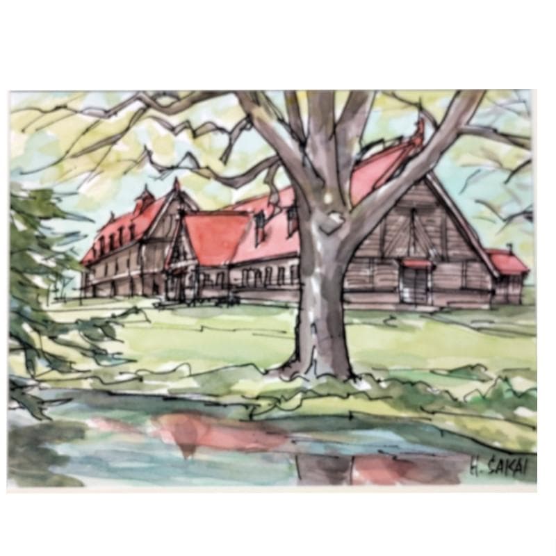 ☆ 境 肇 ☆「北大農学部 農場」水彩画 大衣 新品額！