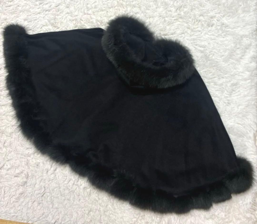 最高級✨SAGA FURS カシミヤケープ ポンチョ 黒 フォックス【