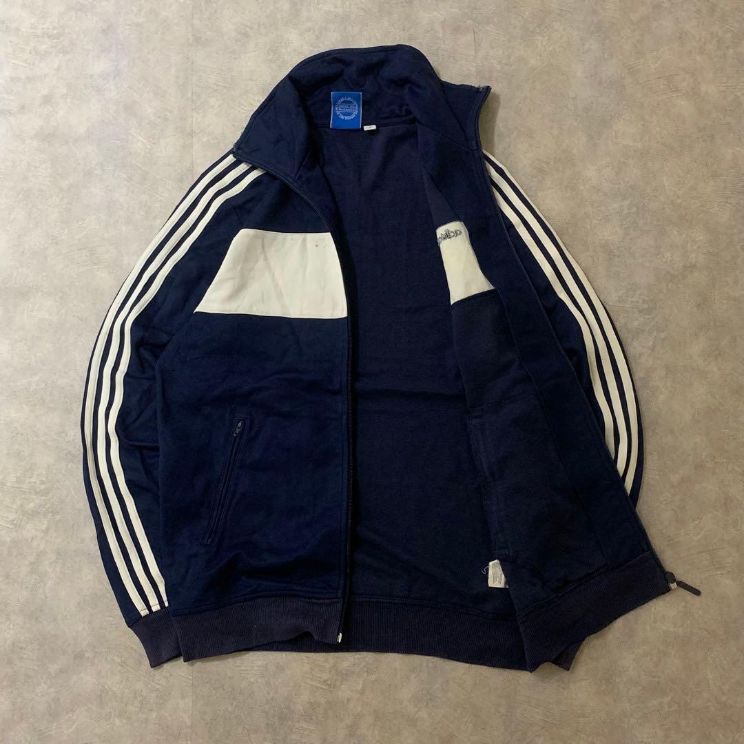 12年製adidas古着トラックジャケット刺繍ロゴベッケンバウアー紺DB175