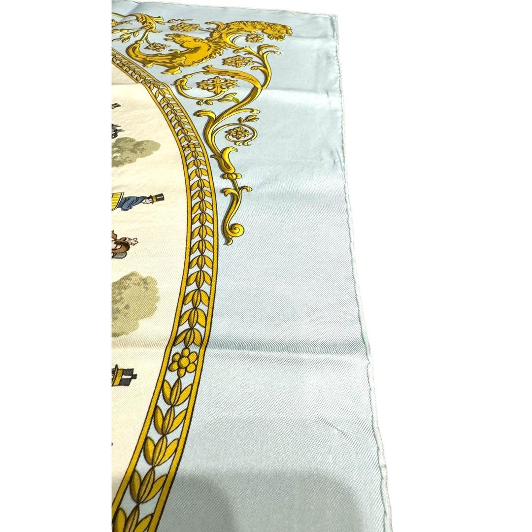 【美品】HERMES カレ90　ロンシャンへの散歩　水色